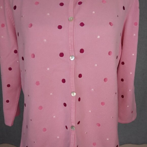 Erin Matthews | Pink Embroidered Polka Dot Cardigan Sweater | Size L - Picture 3 of 10